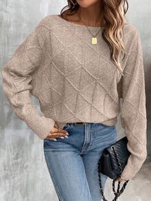 EMERY ROSE Women's Casual Batwing Sleeve Boat Neck Loose Knit Sweater, Autumn/Winter - Apricot - View 5