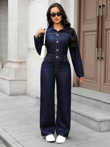 EMERY ROSE 女士时尚休闲牛仔连体裤 - 藍色 - 查看 7
