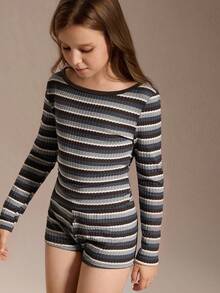 SHEIN Tween-Mädchen Farbblock Lässig Sports Outdoor Knit Soccer Running Commute Base Layer Tops, Young Minimalist Comfortable Baseball Lamp Ball Long Sleeve Undershirt