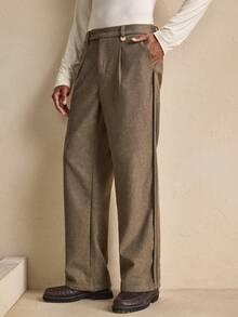 AKNOTIC 男士褶皱口袋宽松休闲阔腿裤，秋季 - 卡其色 - 查看 7