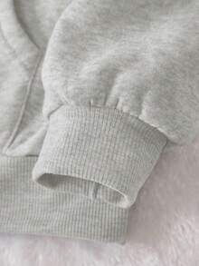 SHEIN 女士字母印花落肩长袖休闲保暖内衬卫衣，秋冬款 - 淺灰色 - 查看 3