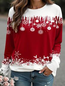 EMERY ROSE Women's Christmas Snowflake Print Crew Neck Sweatshirt