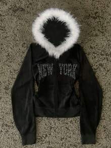 INAWLY 字母图案连帽领长袖卫衣 - 彩色 - 查看 1