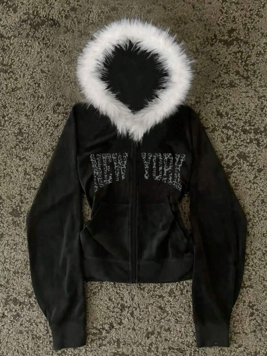 INAWLY 字母图案连帽领长袖卫衣 - 彩色 - 查看 1