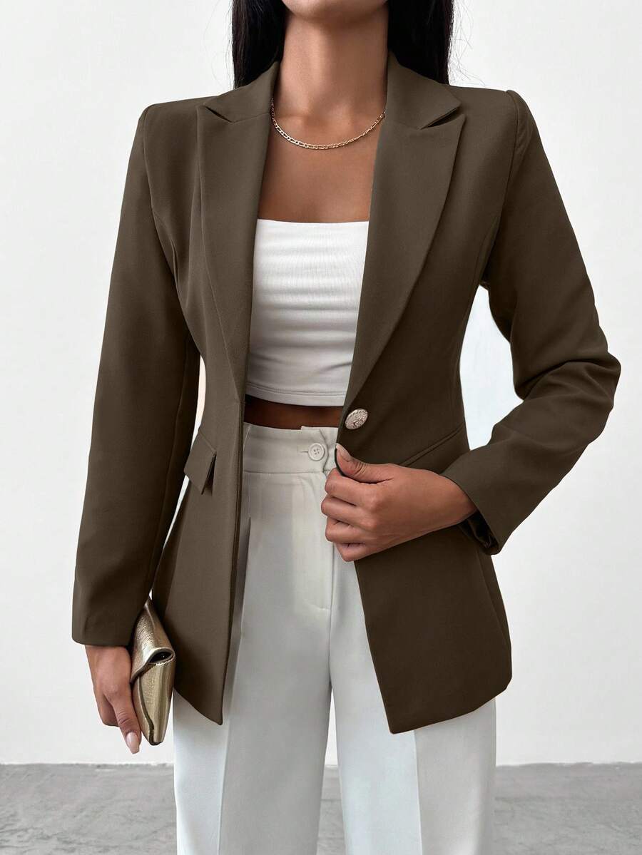 EURMUSE Women's Solid Color Waist Cinched Blazer Jacket, Suitable For Commuting - Army Green - View 1
