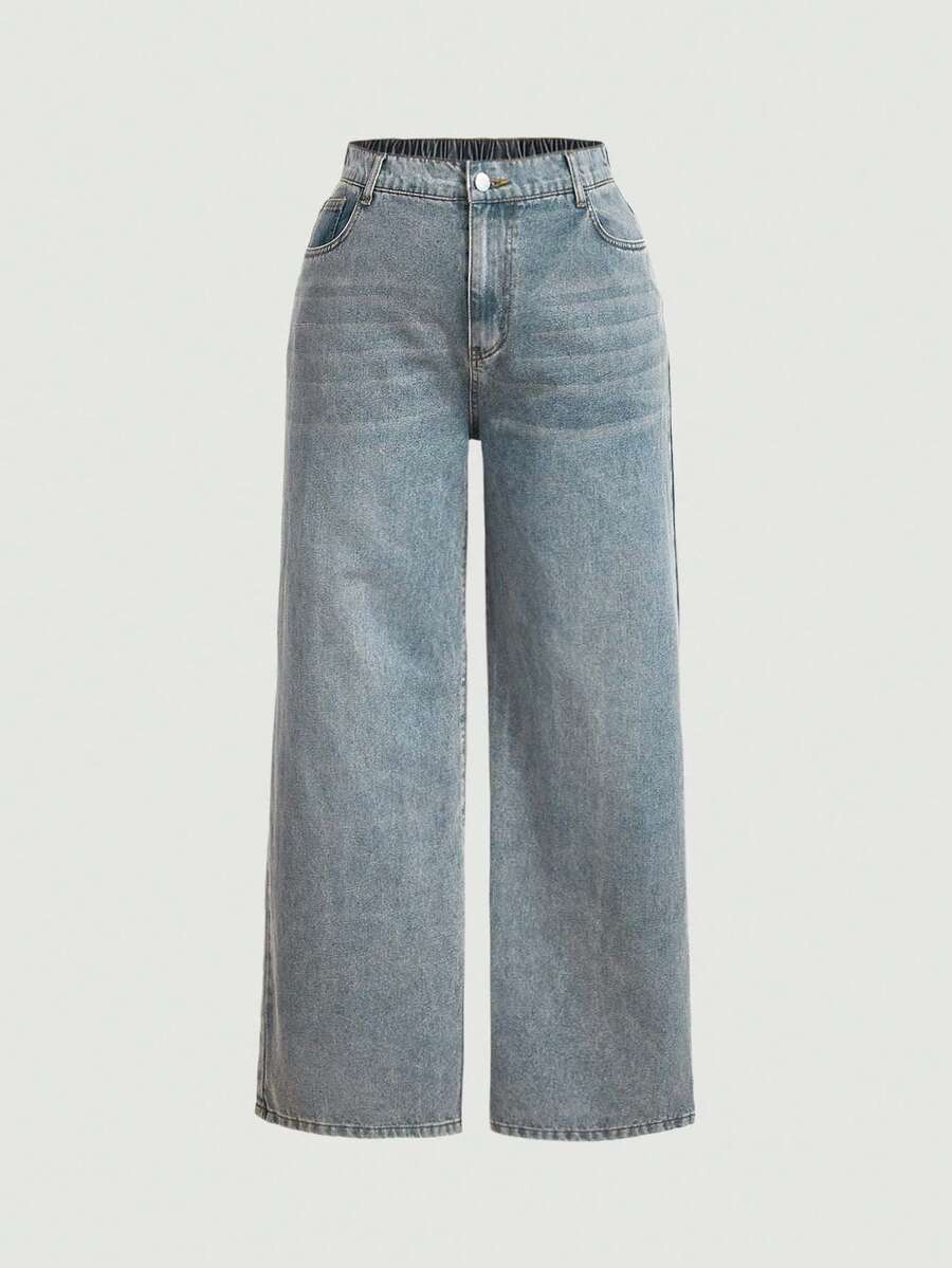 SHEIN Quần jean Y2k dáng rộng phong cách đường phố gợi cảm màu xanh denim ống rộng, quần ống rộng, quần áo trở lại trường, quần giáo viên, quần áo mùa thu, quần jean nữ, quần jean xám, quần jean ống đứng, quần jean rộng thùng thình, trang phục thường ngày cho phụ nữ, quần ống rộng - Màu xanh nhạt - Xem 1