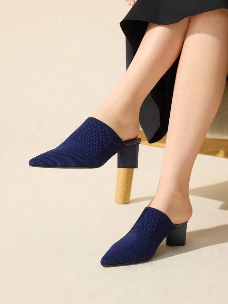 CUCCOO BASICS Women's Knitted Pointed Toe Chunky Heel Pumps, Fashionable Casual Knit Thick Heel Shoes For Summer For Christmas Spring Shoes