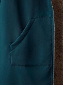 EMERY ROSE Plus Size Solid Color Thermal Lined Hoodie, Casual For Autumn/Winter - Blue - View 5