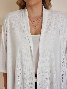 EMERY ROSE Plus Size Plain Long Sleeve Cardigan, Casual Daily Wear,Vacation Outfits Woman,Boho For Women