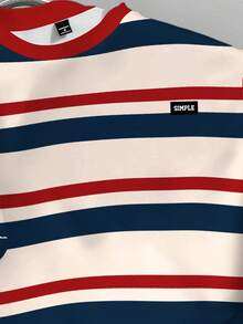 Manfinity Joysei 男士多色条纹圆领套头卫衣，针织面料，长袖，休闲学院风，拼接设计，常规版型，秋季款 - 彩色 - 查看 3