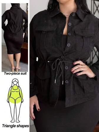 Truni Chaqueta con bolsillo tapeta y cintura con cordón, Ajuste de granero, Granero