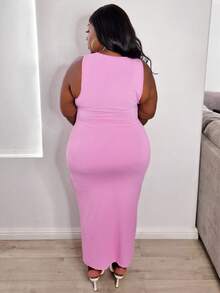 Truni Lacenleopard Plus Women Knitted Solid Color Bodycon Dress, For Pear Triangle Body Shape