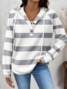 SHEIN LUNE Women's Light Gray & White Striped Knit Sweatshirt Sweatshirt, Suitable For Autumn/Winter - Multicolor - View 5