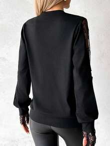 INAWLY 大码女式纯色蕾丝拼接镂空 T 恤