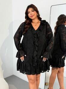 Enliva Váy dài tay rộng rãi cho nữ cỡ lớn Jennifer_samantha_style, vải cắt laser, phù hợp với dáng người quả táo tròn - màu đen - Xem 7