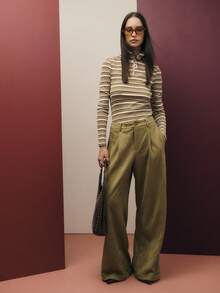 Nöista Elegante olivgrüne Samthose mit weitem Bein und maßgeschneidertem Bund. Eine perfekte Wahl für den Herbst für Frauen, die Komfort und Raffinesse für Ihre Feiertags- oder Wintergarderobe vereint. - Grün - Übersicht 4