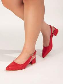 CUCCOO CURVES Giày cao gót mũi nhọn thời trang thiết kế quai màu nude thanh lịch cỡ lớn cho nữ - Màu Đỏ Sâu - Xem 4