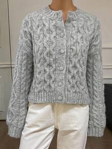 Livesso Women's Casual Solid Color Cable Knit Cardigan, Autumn/Winter