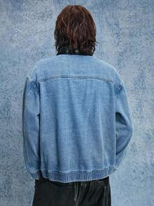 ROMWE MEN Casual Áo khoác denim thường ngày màu tương phản mùa thu cho nam, cổ bẻ, vai trễ, tay dài, khóa kéo phía trước - màu đen - Xem 7