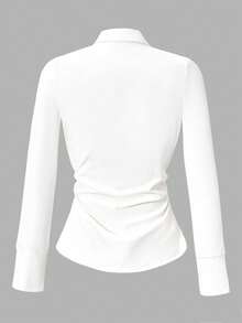 Teen Girl Bow Print Long Sleeve Button-Down Fitted Casual Shirt - White - View 2