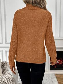 SHEIN Casual Raglan Sleeve High Neck Sweater, Autumn/Winter, Christmas - Brown - View 2