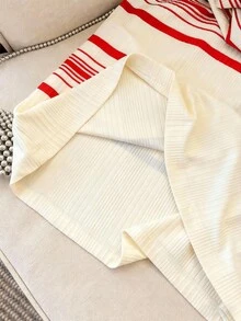 INAWLY Váy ngắn tay kẻ sọc thường ngày cho nữ - Đỏ - Xem 3