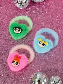THE POWERPUFF GIRLS X SHEIN 3pcs/Set Fashionable & Cute Blossom & Bubbles & Buttercup Heart Plush Hair Scrunchies, Elastic Hair Ties For Women & Girls,Y2K - Multicolor - View 7