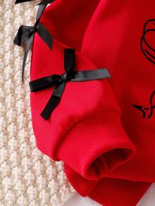 2pcs Baby Girls Casual Bow Print Long Sleeve Sweatshirt And Knit Leggings Set, Cute And Fashionable For Autumn Red And Black Outfit Toddler Girl Toddler Girl Sets Winter Kids Winter Clothes Baby Girls Sets Baby Girl Full Sleeve With Pant