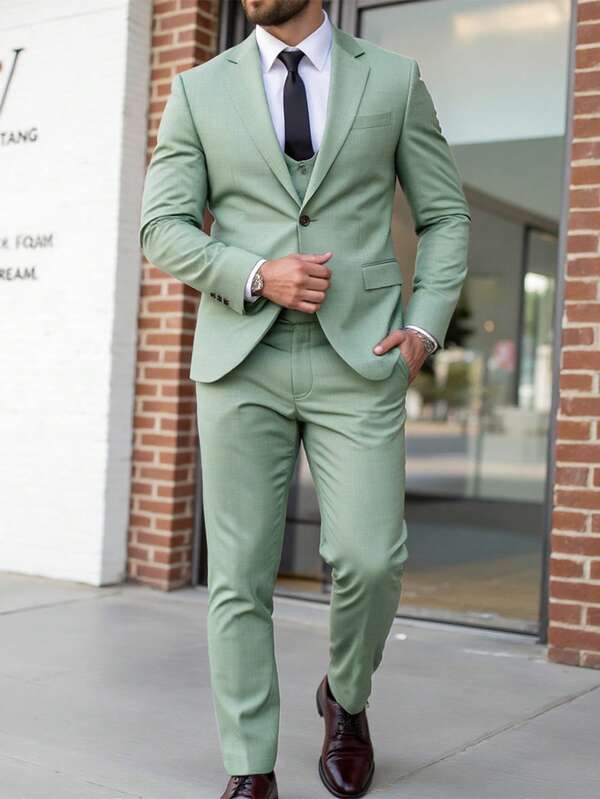 Manfinity Homme Herren Set in Große Größen mit einfarbigem Reverskragen Langarm Blazer und Hose, für Geschäftsreisen