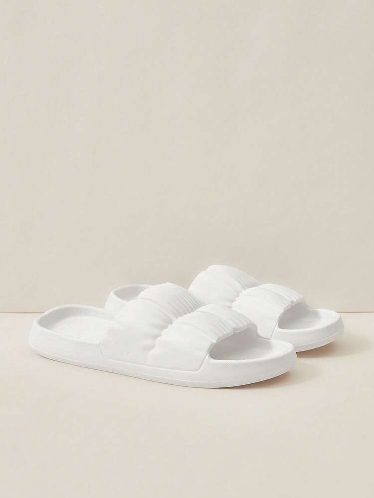 Chaussures de femme avec une seule bande, blanc unicolore, chaussons mode intérieure en EVA pour les vacances d'été, soldes d'été, rentrée scolaire, chaussures d'étudiantes, Noël, Nouvel An, automne