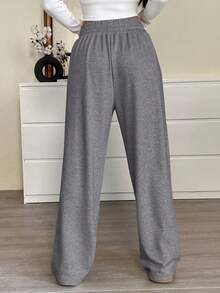 SHEIN EZwear Quần nỉ dài tay dáng rộng màu xám có dây rút eo cỡ lớn dành cho nữ - Xám - Xem 2