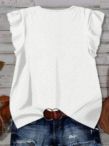 Rusticease 女士纯色V领盖袖纽扣设计休闲衬衫，适合夏季 - 白色 - 查看 2