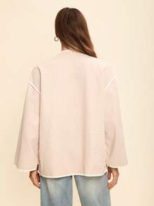 Coeurva Veste décontractée à boutons à devant et poches avec bordure de couleur contrastante pour femmes, manches longues chaude pour l'automne et l'hiver - Multicolore - Voir 3