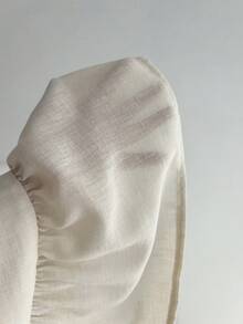 Elamini Women's Solid Color Waist Tie Long Sleeve Ruffle Hem Fashion Blouse