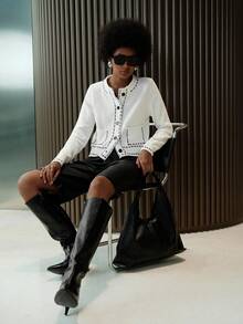 Lumivelle 撞色装饰创意时尚圆领长袖针织开衫 - 米色 - 查看 7