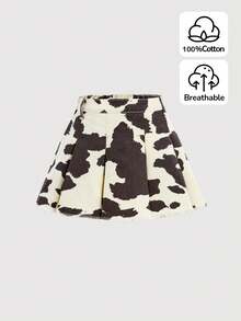 Girlism Tween Girls Y2k Vintage Cute Cow Print Casual Pleated Denim Skirts Fall Winter,For Girls Fall/Winter Dailywear Costume,Girls Streetwear Outfits,Halloween Outfits,Christmas Outfits,Winter Clothes,Teen Skirts