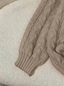 Franclia 全新宽松柔软甜美粉色休闲设计 V 领粗针织套头衫，适合女士，百搭 - 棕色 - 查看 6