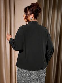 Cravure Plus Size Women's New Elegant Banquet French Luxury Socialite Style High-End Floral 3D Design Long Sleeve Blouse - Black - View 2