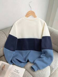 Mirajuku 1 件男童休闲拼色圆领套头衫，适合秋冬季上学、通勤、运动，可搭配夹克或背心