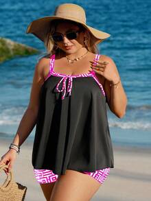 Swim Lushoire Damen Große Größen Sommer Strand geometrisches Muster Lässig Tankini Badeanzug Set