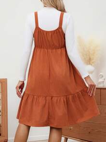 SHEIN Vestido Casual Feminino de Cor Sólida com Babado na Barra, Vestido de Maternidade, Primavera/Outono