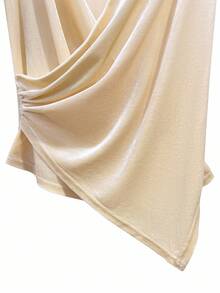 Franclia Camiseta de manga larga de terciopelo con manga acampanada asimétrica para mujer, color albaricoque, otoño/invierno - Albaricoque - Ver 6