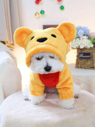 PETSIN 1 件适合小型犬/猫的宠物服装，可爱法兰绒变形服装 - 红色/黄色熊