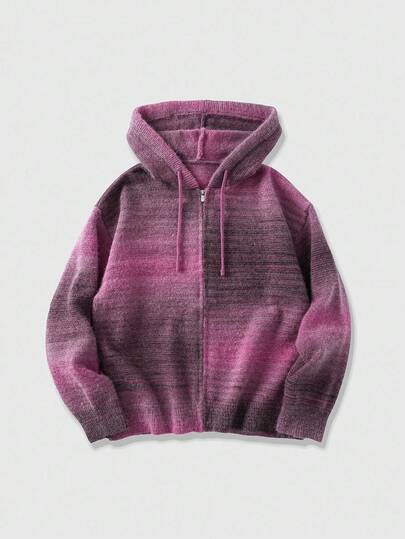 Street Life Men's Ombre Color Zip-Up Drawstring Hooded Cardigan, Autumn/Winter