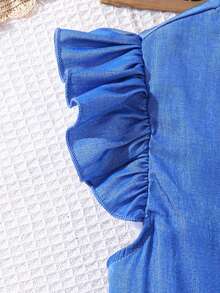 SHEIN Tween Girls' Sleeveless Denim Dress With Button Front, Lightweight For Spring/Summer - Blue - View 5