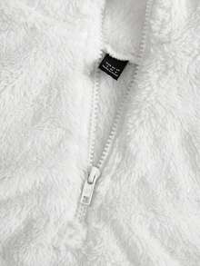 SHEIN 青少年女孩宽松休闲半拉链白色字母贴花运动衫，短款秋冬装 FoGirlen - 白色 - 查看 3