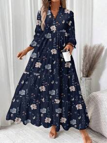 SHEIN LUNE Plus Size Elegant Casual Minimalist Dress, Suitable For Autumn/Winter - Navy Blue - View 4