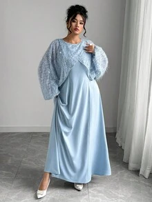 Elenzga Vestido elegante con mangas de murciélago con lentejuelas de talla grande, para uso en fiestas, primavera/otoño