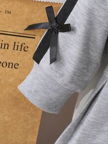 Sparklyn 2 件套女童休闲学院风二合一衬衫领英式印花长袖运动衫和裙子套装，适合秋冬季，上学或旅行时穿 - 灰色 - 查看 4