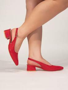 CUCCOO CURVES Giày cao gót mũi nhọn thời trang thiết kế quai màu nude thanh lịch cỡ lớn cho nữ - Màu Đỏ Sâu - Xem 2